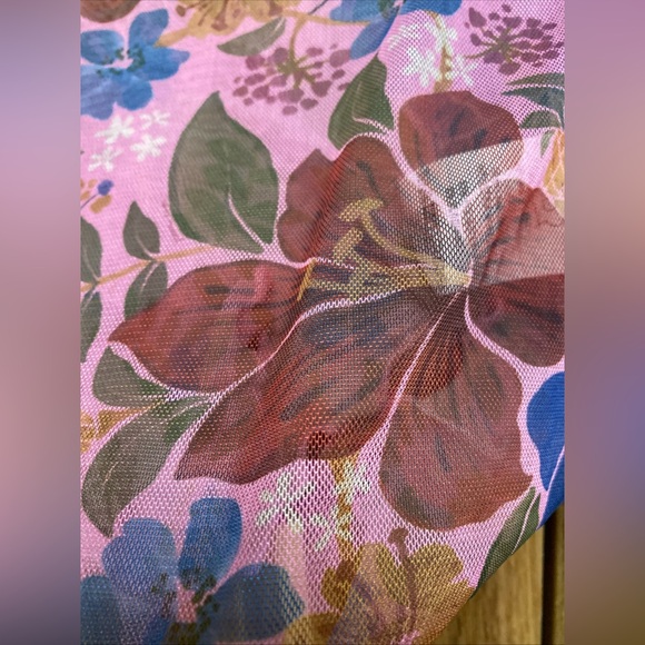 Farm Rio Top Small Womens Floral Tropical Garden Mesh Long Sleeve Mock Neck XS P - Picture 5 of 9